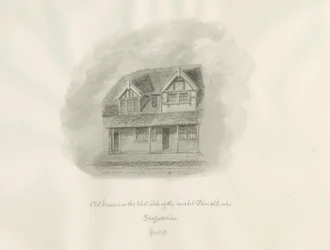 Leek Town - Vieilles maisons sur la place du marché : dessin sépia