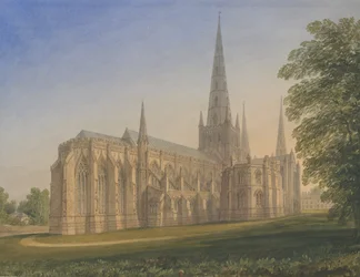 Cathédrale de Lichfield - Vue Nord-Est: aquarelle, nd [1770-1851]