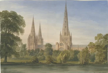 Cathédrale de Lichfield - Vue Sud Sud-Est, 1842