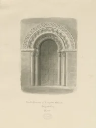 Église de Longdon - Porte sud : dessin sépia