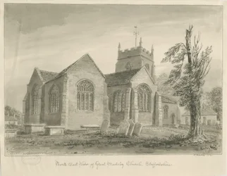 Église de Madeley: dessin lavis sépia