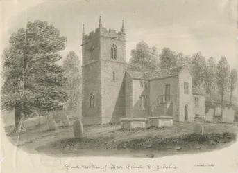 Église de Maer: dessin lavis sépia