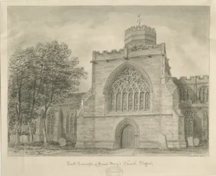 Stafford - Église St. Mary: dessin sépia, 1840