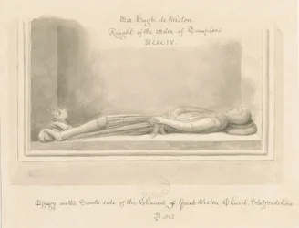 Église de Weston-under-Lizard - Effigie de Sir Hugh de Weston : dessin sépia, 1842