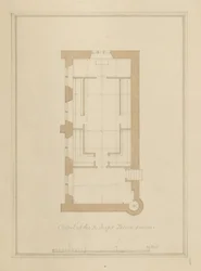 Wiltshire - Sarum - Plan du palais épiscopal : dessin sépia coloré