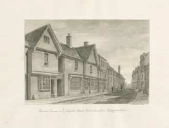 Wolverhampton - Maisons anciennes dans la rue de Lichfield : dessin sépia
