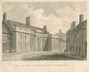 Wolverhampton - École de grammaire : dessin sépia, 1837
