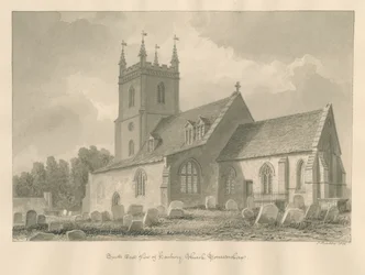 Worcestershire - Église de Hanbury : dessin sépia, 1833