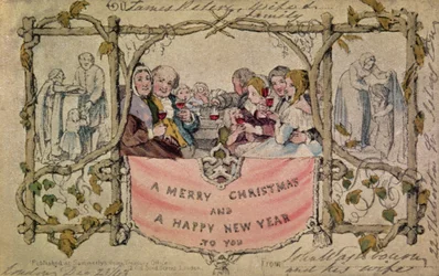 Carte de Noël, exemple de la première carte de Noël connue utilisée, 1843