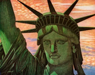 Vue aérienne rapprochée de la Statue de la Liberté