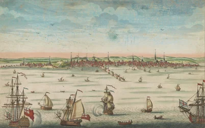 Vue sud-est de la grande ville de Boston en Nouvelle-Angleterre en Amérique, 1730-60