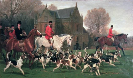 La comtesse Spencer sur le chasseur Goldfinch et John Poyntz, 5e comte Spencer sur Misrule, avec la chasse de Pytchley