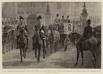 Le Salon de Dessin de Sa Majesté, S.A.R. le Prince de Galles quittant le Palais pour Marlborough House après le Salon de Dessin