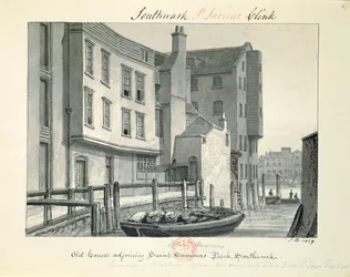 Vieilles maisons adjacentes au quai St. Saviour, Southwark, 1827, de 