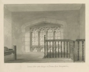 Pillaton Hall - Intérieur de la chapelle : dessin sépia, 1841