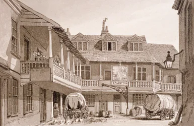 Le Tabard Inn sur Borough High Street, Southwark, Londres, 1827