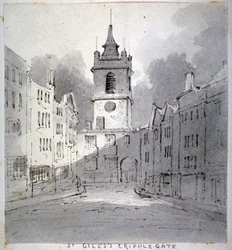 Église Saint-Gilles sans Cripplegate depuis Fore Street, Londres, 1790