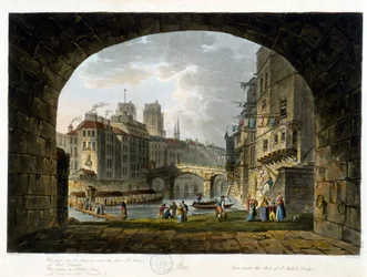 Paris : Pont de Châtelet et Hôtel-Dieu - dans « Paris vu par J.C. Matttes », ed. Miller, Londres