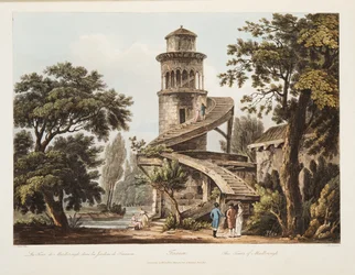 Trianon, La Tour de Marlborough, illustration de Versailles, Paris et Saint Denis, pub. 1809