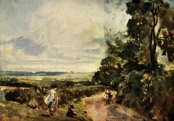 Une route de campagne avec des arbres et des personnages, vers 1830, 1934