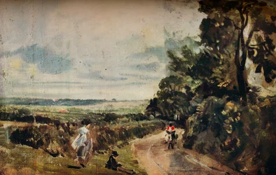 Une route de campagne avec des arbres et des personnages recto, la maison de Willy Lott verso, vers 1830