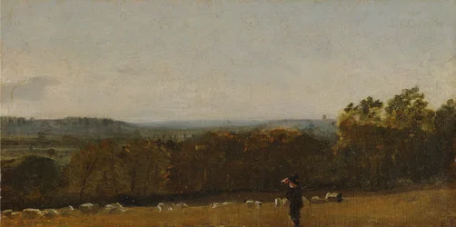 Un berger dans un paysage, regardant à travers Dedham Vale vers Langham