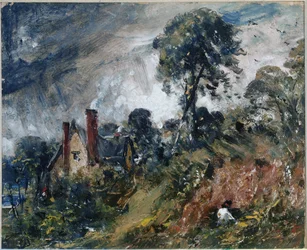 Un cottage parmi les arbres, avec une berge de sable
