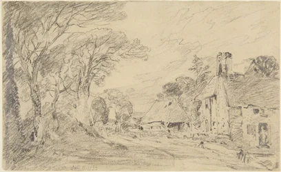 Chaumière et arbres