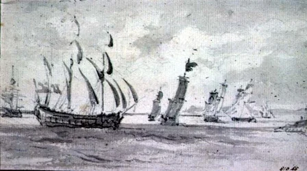 Navires par vent frais sur la Tamise ou la Medway