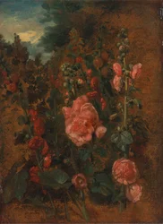 Étude de roses trémières, vers 1826