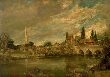 Le pont de Harnham et la cathédrale de Salisbury, vers 1820