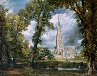 Vue de la cathédrale de Salisbury depuis les jardins de l