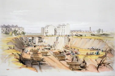 Construction du mur de soutènement près de Park Street, Camden Town, Londres, 17 septembre 1836