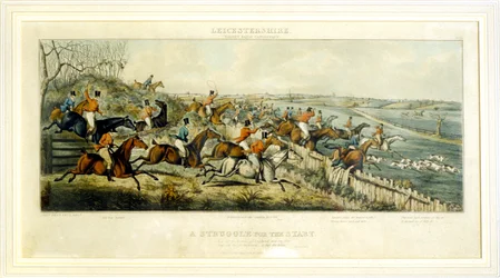 Une lutte pour un départ, Les Leicestershires, gravé par Henry Alken, 1825