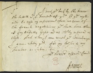 Lettre autographe de John Donne à Sir Robert Cotton, écrite depuis la prison, 20 février 1601