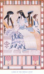 Dames de la cour minoenne, illustration de Myths of Crete and Pre-Hellenic Europe publiée par la Gresham Publishing Company Limited années 1920