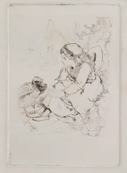 Fille assise et grand oiseau