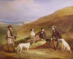 Edward Horner Reynard et son frère, George, chassant le tétras avec le gardien, Tully Lamb, à Middlesmoor, Yorkshire