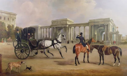 M. Massey Stanley avec cabriolet et hacks à Hyde Park Corner, 1833