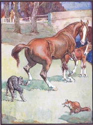 La jument a levé son sabot, illustration pour Reynard le renard, des légendes animales de nombreux pays, publié par Raphael Tuck & Sons Ltd.