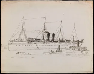 PAH1225 ; Navire à vapeur près d