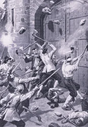 Le sac de Dundee 1er septembre 1651 : des marins anglais attaquent le port de Wellgate, illustration de 