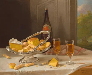 Nature morte avec panier à gâteaux en argent