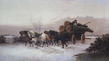 Chariot de bois dans la neige