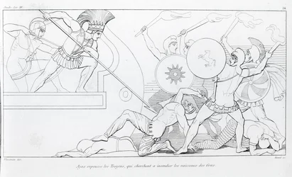 Ajax repousse les Troyens qui cherchent à brûler les navires grecs. Dessin de John Flaxman. L