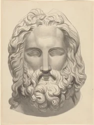 Tête barbue antique (pinceau et encre grise avec lavis gris)