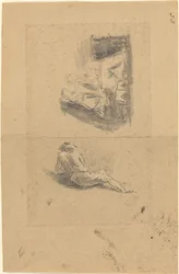 Homme allongé; Deux femmes