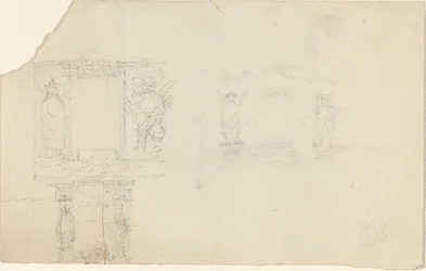 Structure avec figures en tenue asiatique (Illustration pour « Le Coffret » ?)