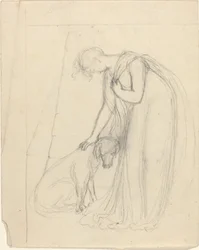 Femme caressant un chien