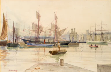Docks de Dundee avec des navires baleiniers